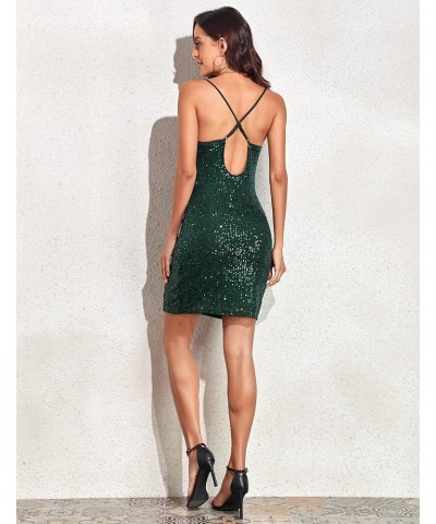 Women's Glitter Sequin Dress Sexy Cowl Neck Slip Dress Sparkly Cocktail Party Mini Bodycon Dresses Dark Green $29.57 Dresses