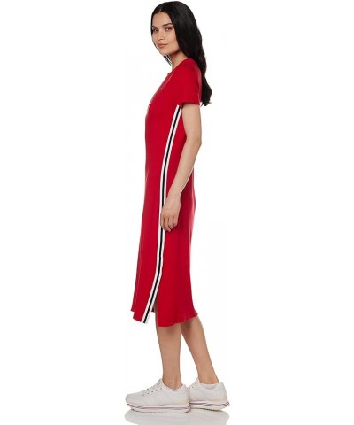 Women's Short-Sleeve Midi Dress with Stripe Detail Scarlet Red $14.88 Dresses