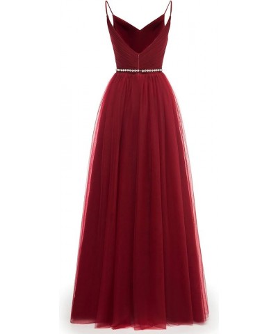 Tulle Bridesmaid Dresses Long V-Neck Spaghetti Straps Beaded Belt Wedding Evening Prom Gowns Coral $46.74 Dresses