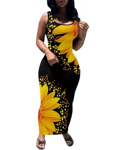 Women's Sexy Bodycon Tank Dress Basic Sleeveless Long Maxi Dresses Party Club Beach Sundresses Sunflower $14.74 Dresses