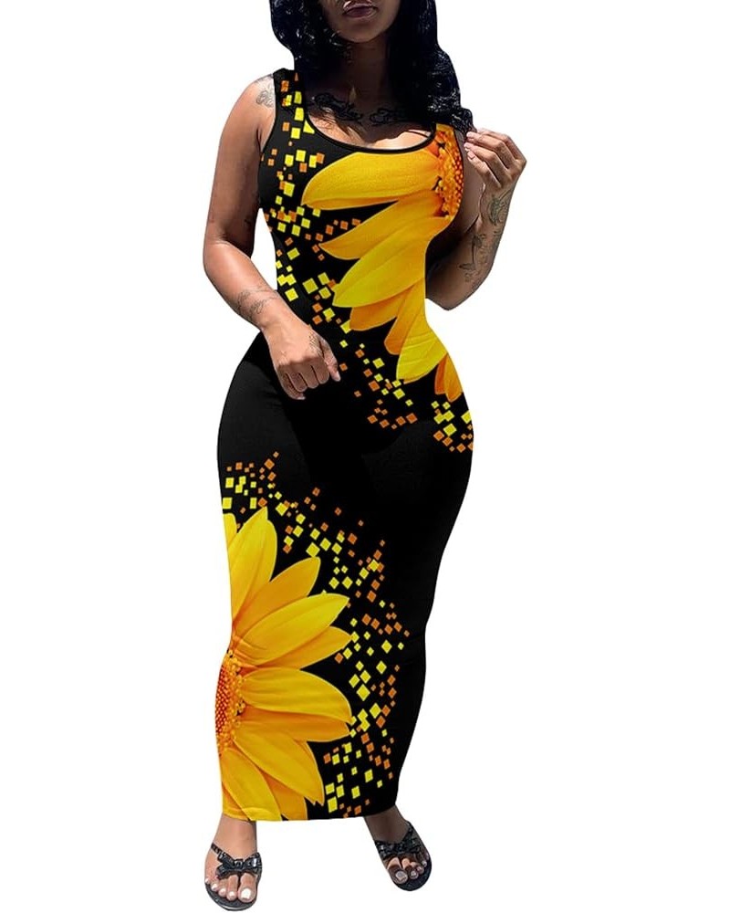 Women's Sexy Bodycon Tank Dress Basic Sleeveless Long Maxi Dresses Party Club Beach Sundresses Sunflower $14.74 Dresses