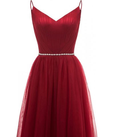 Tulle Bridesmaid Dresses Long V-Neck Spaghetti Straps Beaded Belt Wedding Evening Prom Gowns Coral $46.74 Dresses