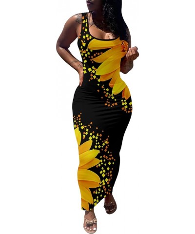 Women's Sexy Bodycon Tank Dress Basic Sleeveless Long Maxi Dresses Party Club Beach Sundresses Sunflower $14.74 Dresses