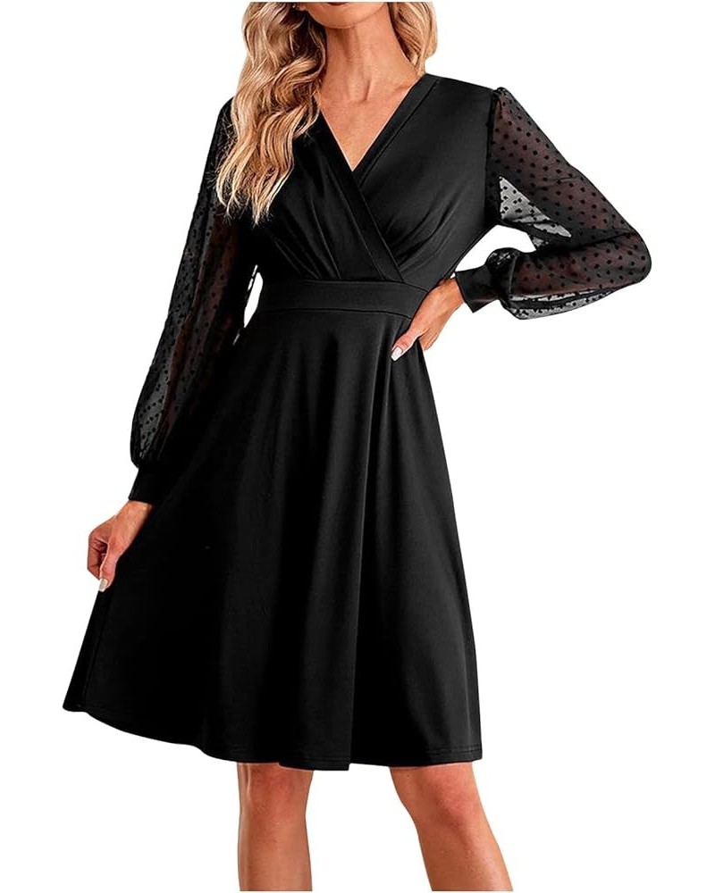 Women's Fall Fashion 2023 Long Sleeve Stylish Casual V-Neck Slim Dress Clothes Black $9.58 Dresses