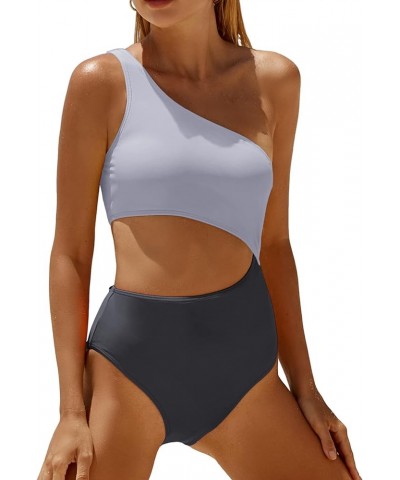 Women's One Piece Bathing Suit One Shoulder Swimsuit Cutout Swimwear Monokini Grey $19.23 Swimsuits