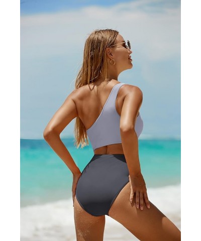 Women's One Piece Bathing Suit One Shoulder Swimsuit Cutout Swimwear Monokini Grey $19.23 Swimsuits