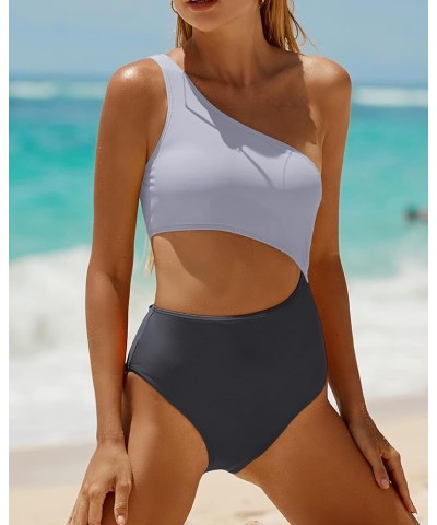 Women's One Piece Bathing Suit One Shoulder Swimsuit Cutout Swimwear Monokini Grey $19.23 Swimsuits