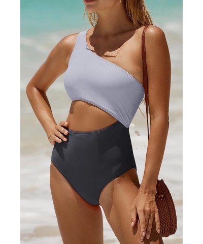 Women's One Piece Bathing Suit One Shoulder Swimsuit Cutout Swimwear Monokini Grey $19.23 Swimsuits