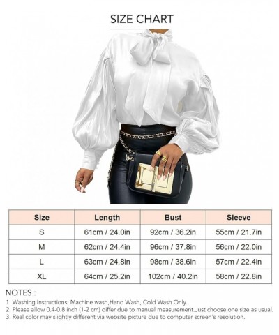 Womens Office Bow Tie Blouse Puff Long Sleeve Elegant Solid Color Casual Office Work Blouse Top White $14.16 Shirts