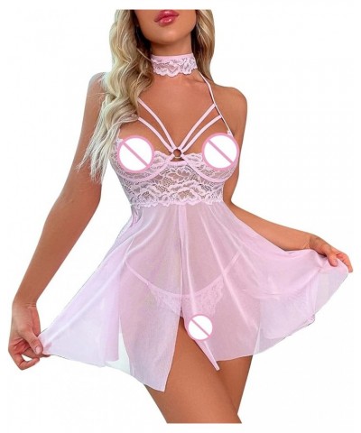 Lingerie for Women Cutout Babydoll Chemise Exotic Nightgowns Sheer Lace Lingerie Sleepwear Teddy Nightdress with Garter Belt ...