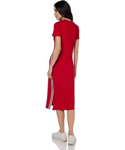 Women's Short-Sleeve Midi Dress with Stripe Detail Scarlet Red $14.88 Dresses