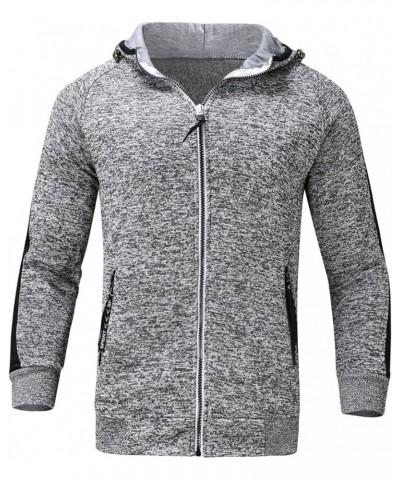 Mens Full Zip Hoodies 2023 Color Block Printed Long Sleeve Drawstring Sweatshirs Coat Sport Outwear Jacket With Pockets Grey-...