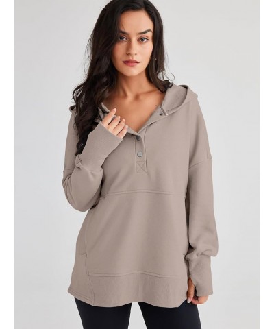 Womens Oversized Button Hoodies Sweatshirts Pullover Casual Long Sleeve Tops with Pockets Fall Winter 2023 Coffeegrey $13.74 ...