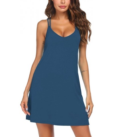 Women's V Neck Sleeveless Nightgown A-blue Green $14.49 Sleep & Lounge