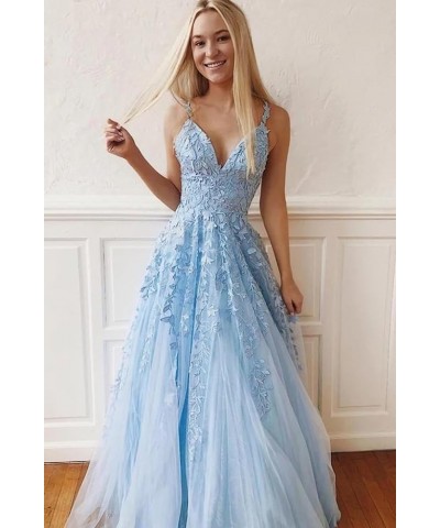 Lace Appliques Prom Dresses for Women Spaghetti Straps Tulle Ball Gown V Neck Wedding Formal Gowns Champagne $47.70 Dresses