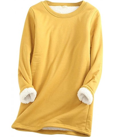 Women's Girls Warm Sherpa Lined Crewneck Pullovers Fleece Sweatshirt Tops Yellow $13.33 Hoodies & Sweatshirts