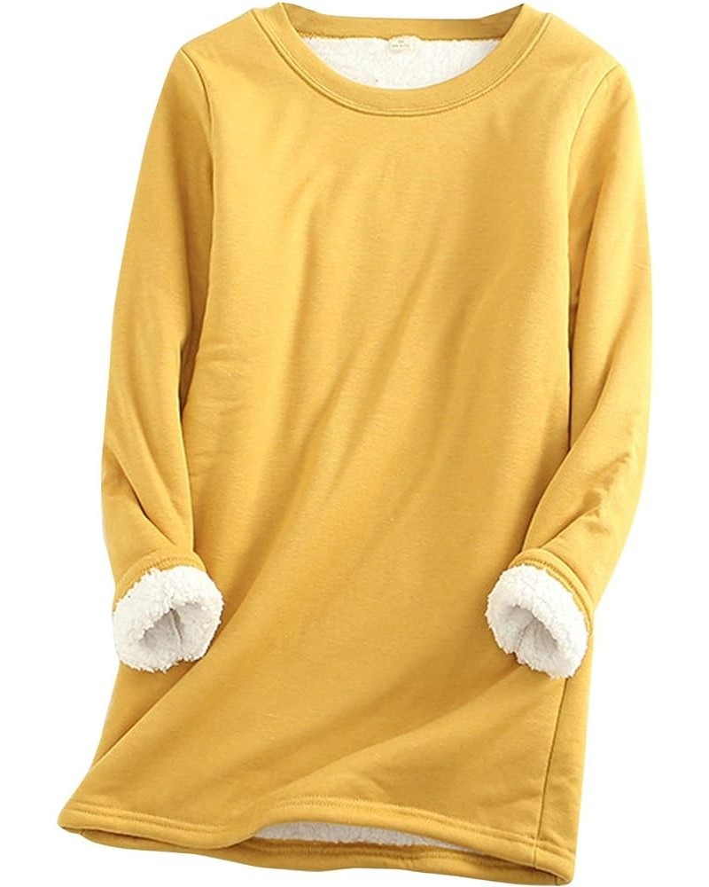 Women's Girls Warm Sherpa Lined Crewneck Pullovers Fleece Sweatshirt Tops Yellow $13.33 Hoodies & Sweatshirts