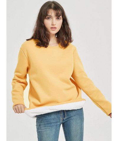 Women's Girls Warm Sherpa Lined Crewneck Pullovers Fleece Sweatshirt Tops Yellow $13.33 Hoodies & Sweatshirts