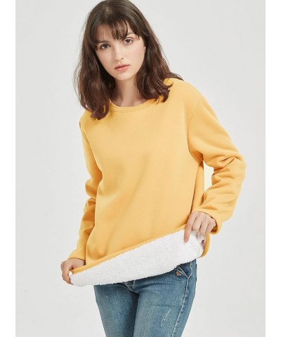 Women's Girls Warm Sherpa Lined Crewneck Pullovers Fleece Sweatshirt Tops Yellow $13.33 Hoodies & Sweatshirts