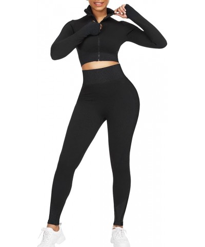 Workout Sets for Women Active wear Gym Outfits Set Crop Top High Waist Tummy Control Leggings Set 2 Piece Black $24.50 Active...