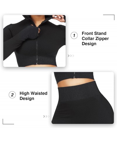 Workout Sets for Women Active wear Gym Outfits Set Crop Top High Waist Tummy Control Leggings Set 2 Piece Black $24.50 Active...