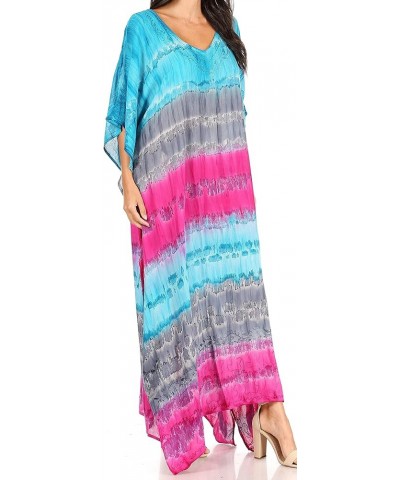 Catia Women's Boho Casual Long Maxi Caftan Dress Kaftan Cover-up LougeWear 5-navypink $19.71 Swimsuits