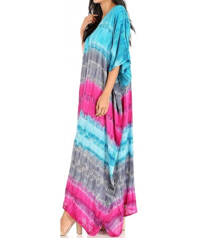 Catia Women's Boho Casual Long Maxi Caftan Dress Kaftan Cover-up LougeWear 5-navypink $19.71 Swimsuits