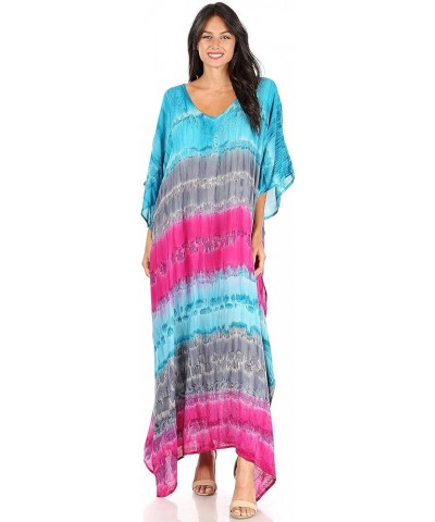 Catia Women's Boho Casual Long Maxi Caftan Dress Kaftan Cover-up LougeWear 5-navypink $19.71 Swimsuits