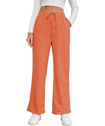 Women's Causal Drawstring High Waist Baggy Straight Wide Leg Sweatpants with Pockets Orange $8.39 Activewear