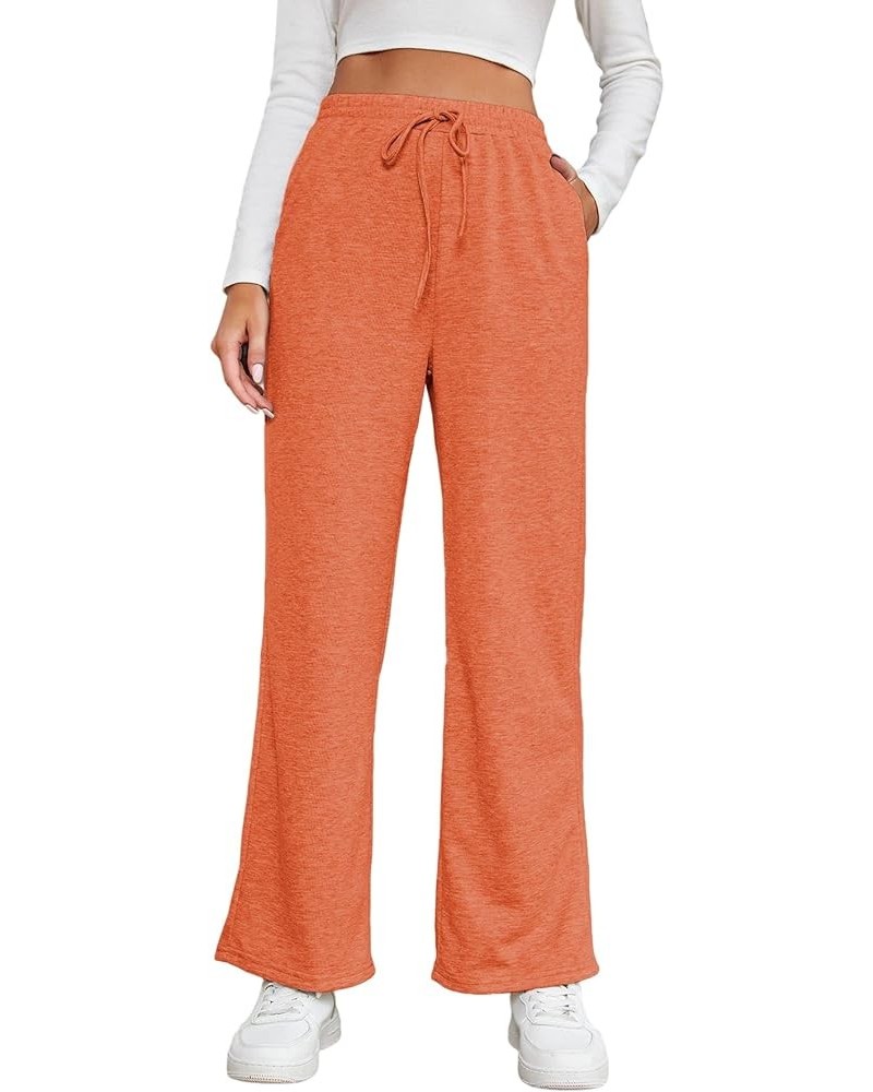 Women's Causal Drawstring High Waist Baggy Straight Wide Leg Sweatpants with Pockets Orange $8.39 Activewear