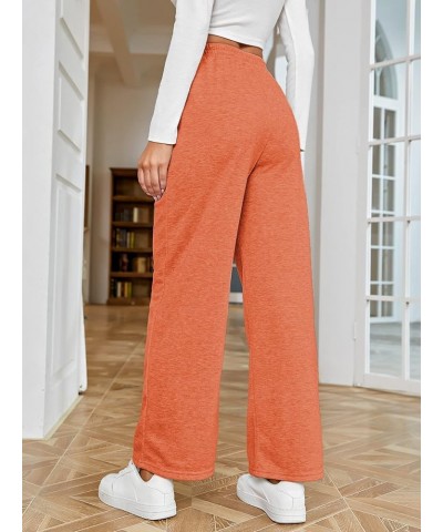 Women's Causal Drawstring High Waist Baggy Straight Wide Leg Sweatpants with Pockets Orange $8.39 Activewear