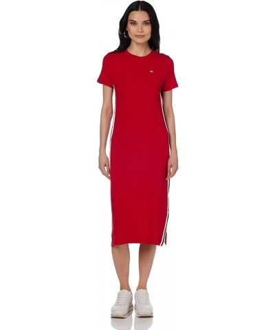 Women's Short-Sleeve Midi Dress with Stripe Detail Scarlet Red $14.88 Dresses