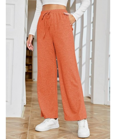 Women's Causal Drawstring High Waist Baggy Straight Wide Leg Sweatpants with Pockets Orange $8.39 Activewear