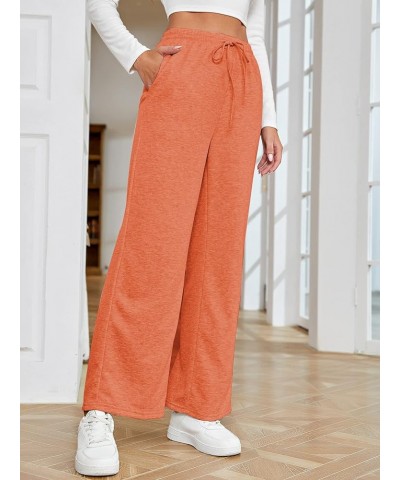 Women's Causal Drawstring High Waist Baggy Straight Wide Leg Sweatpants with Pockets Orange $8.39 Activewear