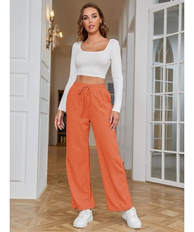 Women's Causal Drawstring High Waist Baggy Straight Wide Leg Sweatpants with Pockets Orange $8.39 Activewear