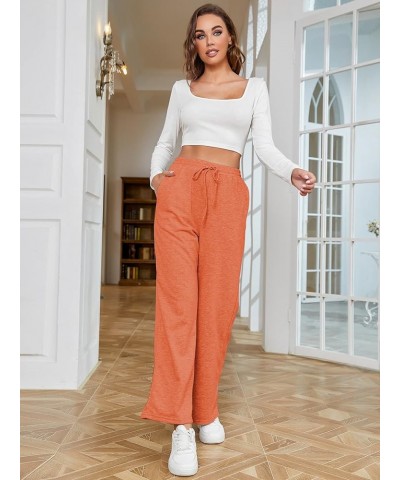 Women's Causal Drawstring High Waist Baggy Straight Wide Leg Sweatpants with Pockets Orange $8.39 Activewear