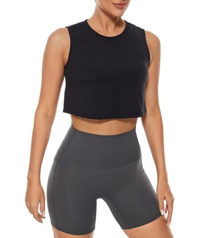 Workout Crop Tank Tops for Women - Running Gym Yoga Top Sleeveless Tee Shirt Black $10.19 Activewear