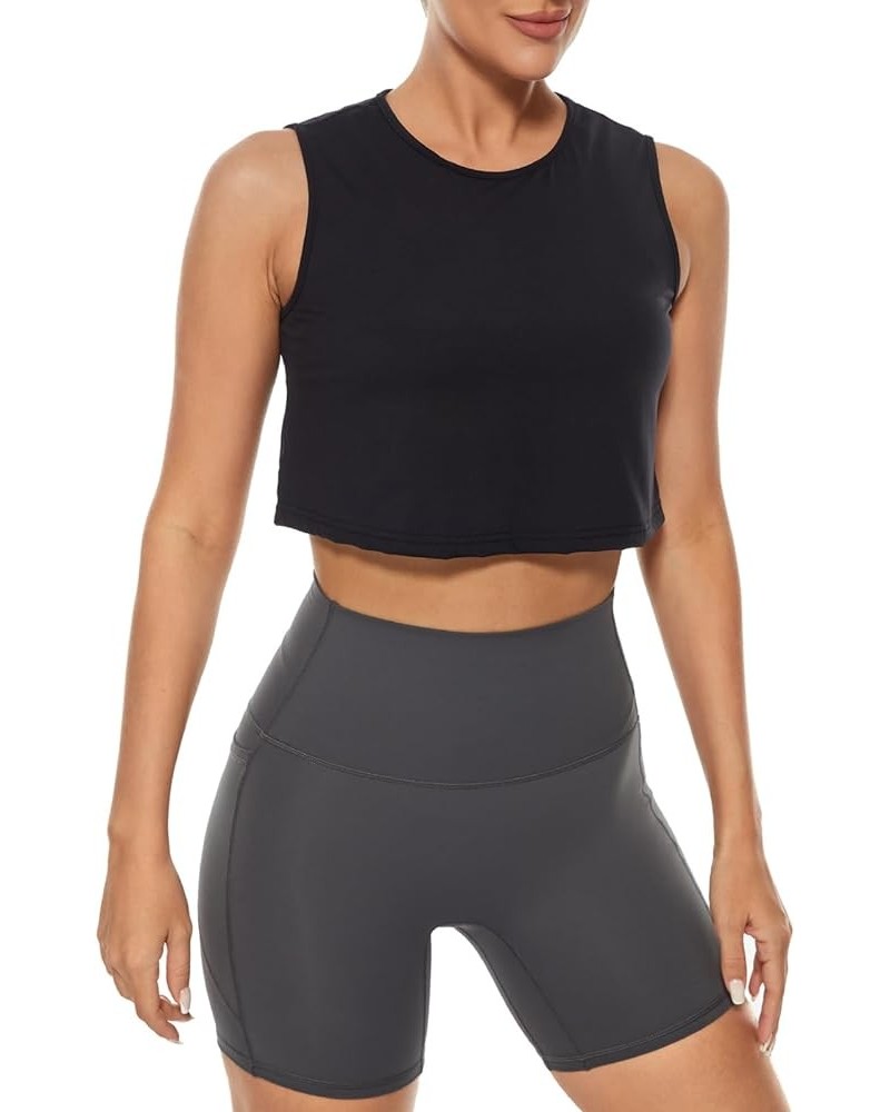 Workout Crop Tank Tops for Women - Running Gym Yoga Top Sleeveless Tee Shirt Black $10.19 Activewear