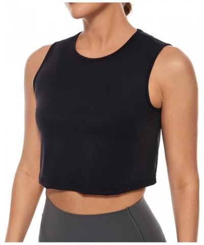 Workout Crop Tank Tops for Women - Running Gym Yoga Top Sleeveless Tee Shirt Black $10.19 Activewear