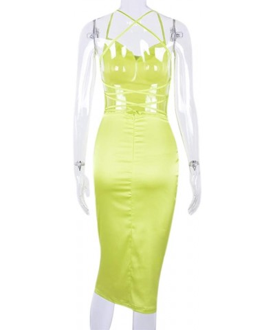 Women Neon Satin Sexy Bodycon Elegant Backless Long Midi Dress for Cocktail Party Clubwear Neon Green $16.23 Dresses