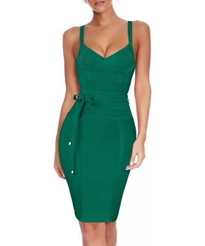 Women's Bandage Dress Strap Sashes Sleeveless Rayon Bodycon Dresses Club Peacock Green $29.82 Dresses