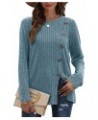 Women's Long Sleeve Crew Neck Tunic Tops Buttons Side Pullover Sweaters Fall Winter 05-blue $10.99 Sweaters