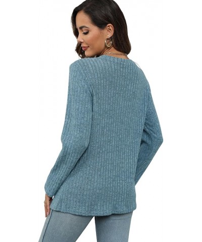 Women's Long Sleeve Crew Neck Tunic Tops Buttons Side Pullover Sweaters Fall Winter 05-blue $10.99 Sweaters