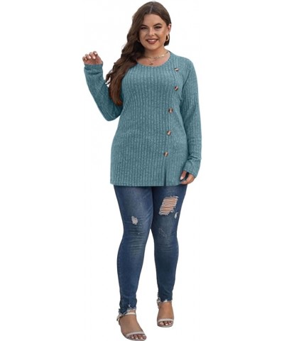 Women's Long Sleeve Crew Neck Tunic Tops Buttons Side Pullover Sweaters Fall Winter 05-blue $10.99 Sweaters