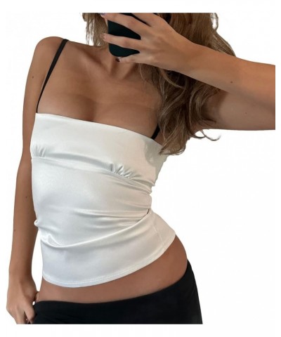 Women Spaghetti Strap Crop Top Summer Casual Camisole Vest Sleeveless Off Shoulder Slim Fit Tank Tops White $7.50 Tanks