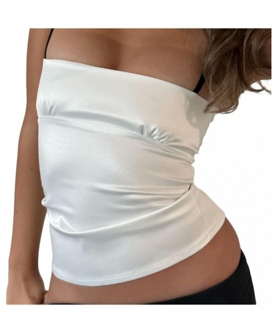 Women Spaghetti Strap Crop Top Summer Casual Camisole Vest Sleeveless Off Shoulder Slim Fit Tank Tops White $7.50 Tanks