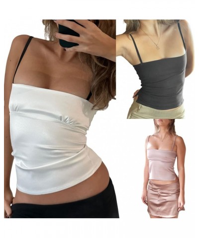 Women Spaghetti Strap Crop Top Summer Casual Camisole Vest Sleeveless Off Shoulder Slim Fit Tank Tops White $7.50 Tanks