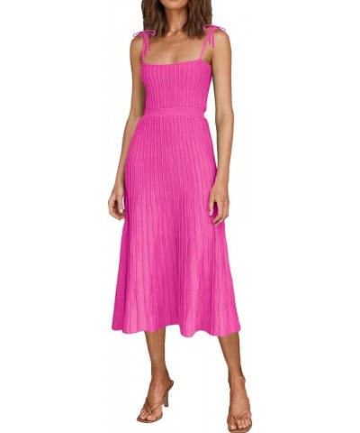 Womens Ribbed Knit Summer Maxi Dresses Tie Straps Square Neck Party Long Dress Rose Red $23.10 Dresses