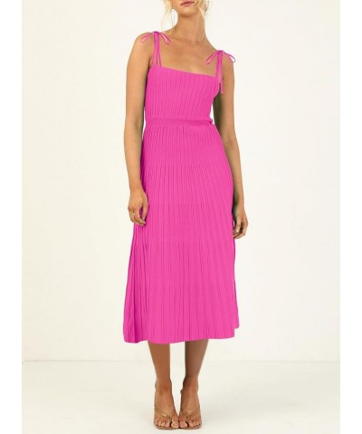 Womens Ribbed Knit Summer Maxi Dresses Tie Straps Square Neck Party Long Dress Rose Red $23.10 Dresses