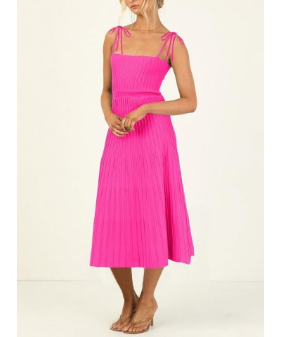 Womens Ribbed Knit Summer Maxi Dresses Tie Straps Square Neck Party Long Dress Rose Red $23.10 Dresses